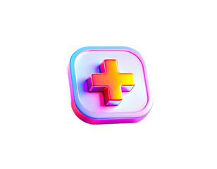 Neon Plus Icon: 3D Medical Cross Symbol
