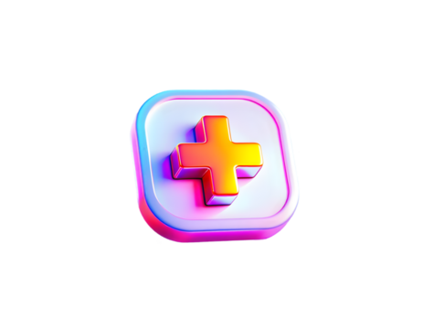 Neon Plus Icon: 3D Medical Cross Symbol