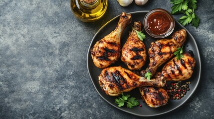 Grilled Chicken Legs on Black Plate