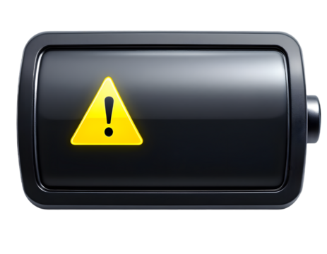 Low Battery Warning: A 3D Render of a Black Battery Indicator with a Yellow Exclamation Mark