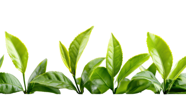 Fresh green tea leaves isolated on transparent background