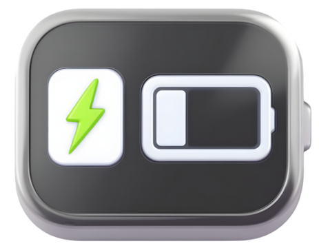 Battery Charging Interface: 3D Render of a Modern Device Displaying Low Battery and Charging Indicator - Powered by Adobe