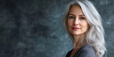 Obraz premium Elegant Portrait of a Mature Woman with Silver Hair Against a Textured Background