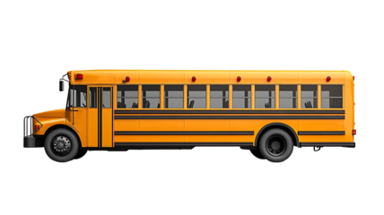 A yellow school bus on a transparent background. high resolution PNG file
