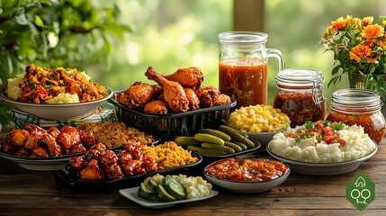 Southern BBQ feast, garden backdrop, summer picnic