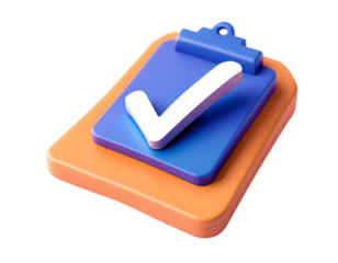 3D Render of Checklist Icon:  A vibrant, modern 3D rendering of a checklist icon, featuring a prominent checkmark on a blue clipboard, signifying completion and success.