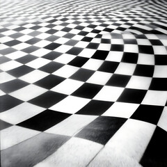 Wavy Monochrome Checkered Pattern Optical Illusion with Perspective and Depth for Abstract Background
