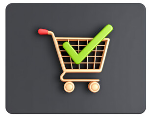 Shopping Cart with Check Mark: Successful Online Purchase, E-commerce Concept