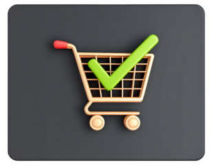 Shopping Cart with Check Mark: Successful Online Purchase, E-commerce Concept