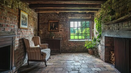 Fototapeta premium Cozy Vintage Interior with Rustic Brick Walls and Natural Light