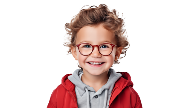 Happy Child with Glasses Smiling for Advertisement - Powered by Adobe