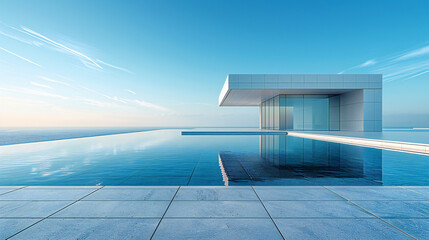 Obraz premium Industrial Flat Roof Building with Single-Ply EPDM Membrane and Clear Blue Sky Background