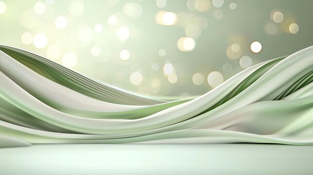 Abstract green silk waves with bokeh glow, delicate fabric energy backdrop.