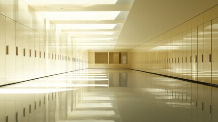 Fototapeta premium Modern Minimalist Interior with Reflective Floor and Light Play