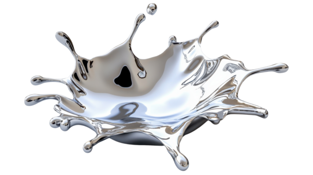 Liquid silver splashing with transparent background