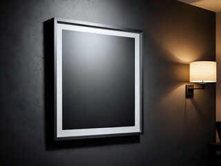 blank photo or picture frame mockup on black wall in stylish modern room, 300dpi, 3d illustration