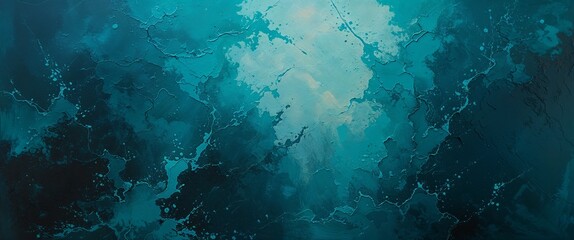 Obraz premium abstract painting with a textured surface, predominantly featuring shades of teal and turquoise. The style is impressionistic, with a blend of colors creating a sense of depth and movement.