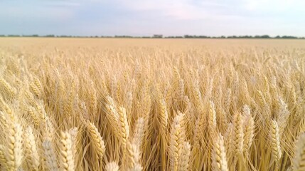 Naklejka premium Golden Wheat Field Under Cloudy Sky