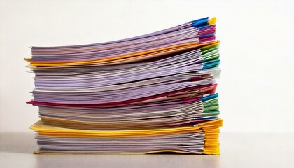 a stack of colorful documents or files, creating a sense of organization and paperwork