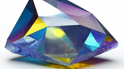 Brilliantly cut gemstone reflecting a spectrum of colors on a white background