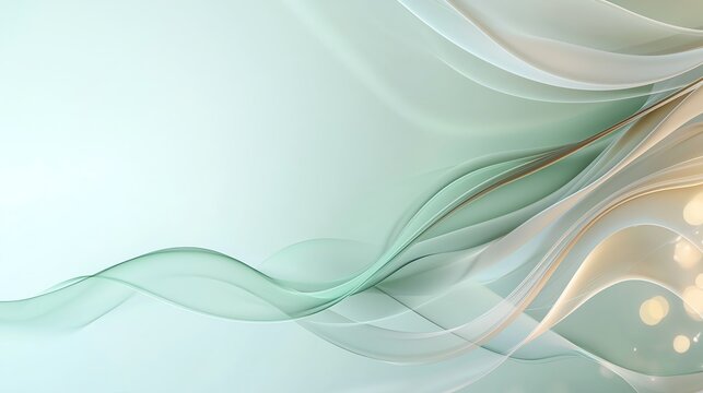 Abstract soft waves of green and beige tones creating a calming and elegant background design.