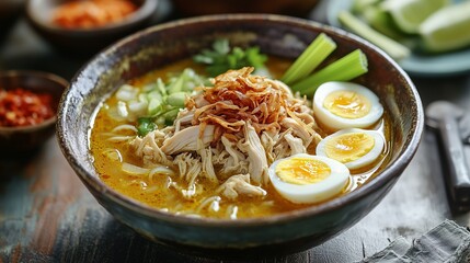 Indonesian Soto Ayam with Turmeric Chicken Broth Soup