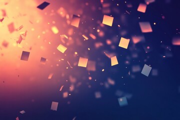 Colorful confetti falling against a dark background during a festive celebration at night. Generative AI