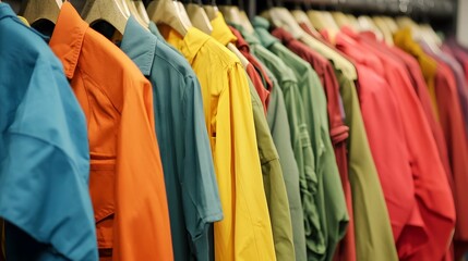 Colorful Shirts Hanging on Rack, Fashion Apparel Display