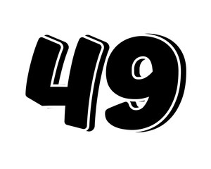 Stylized black number 49 on transparent background, with a bold, 3D appearance and shadow effects for added depth and dimension.