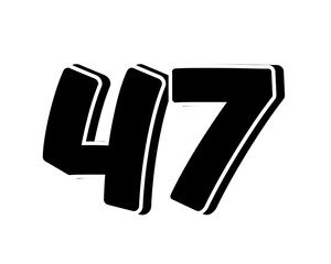 Stylized black number 47 on transparent background, with a bold, 3D appearance and shadow effects for added depth and dimension.