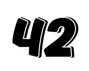 Stylized black number 42 on transparent background, with a bold, 3D appearance and shadow effects for added depth and dimension.