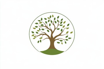 Green tree logo design, circle, leaves, growth, white background, nature, icon, website