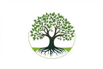 Green tree roots logo design, white background, nature symbol