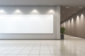 Empty office hallway with billboard space generative ai
