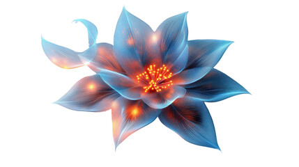 Glowing blue and orange flower with transparent background