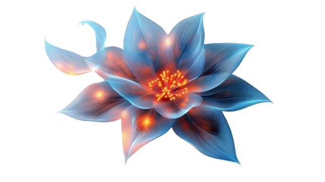 Glowing blue and orange flower with transparent background
