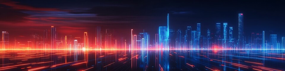 Neon Cityscape Digital Art Futuristic Skyline