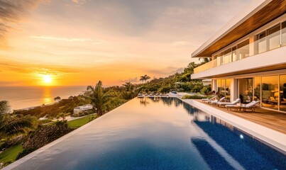 Obraz premium Luxury Villa Sunset Ocean View Infinity Pool