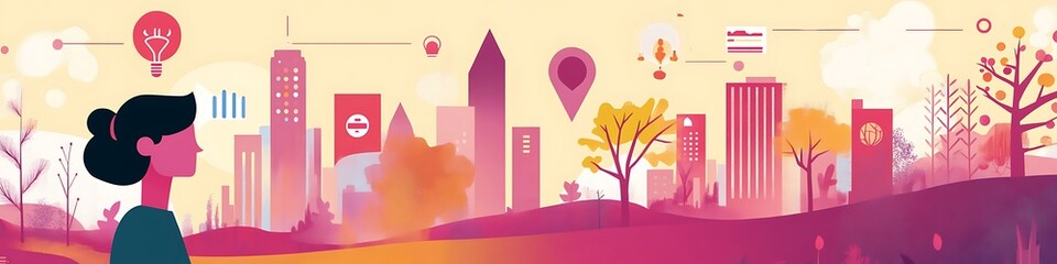 Woman Contemplating Urban Ideas and Innovation in a Cityscape