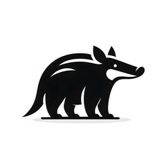 Flat and minimalist aardvark mascot logo icon of silhouette black shape design isolated on white background