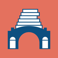 Fototapeta premium A clean vector of an arched bridge, with its supports formed by stacks of books