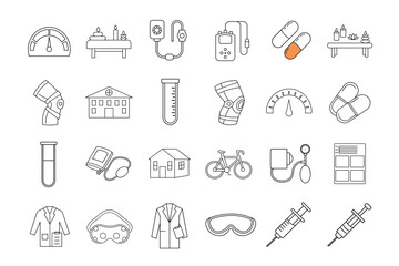 editable stroke of medical and health icon set on white background