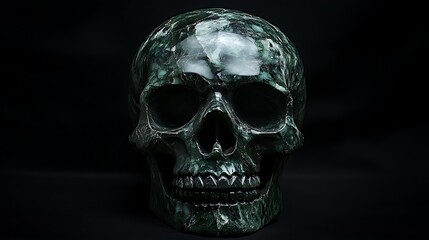 Jade Carved Skull on Black Background, Symbol of Mortality