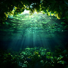 Fototapeta premium Sunlit Underwater Tropical Jungle Scene