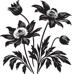 Black Color Rare flowers Silhouette Vector Illustration design, Solid White Background