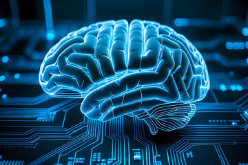 Creative image of Brain Made of AI Circuits and Chips,Advanced modern technology,AI evolution.