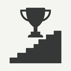 A trophy icon with a staircase leading up to it, symbolizing hard work and success