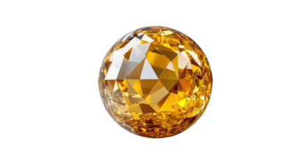Sparkling round cut yellow citrine gemstone on transparent background