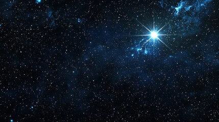 Fototapeta premium A single bright star shining in a dark, clear sky, with distant constellations faintly glowing