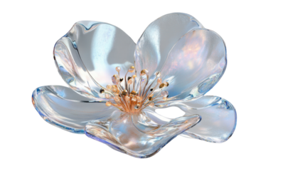 Beautiful glass flower blooming with transparent background